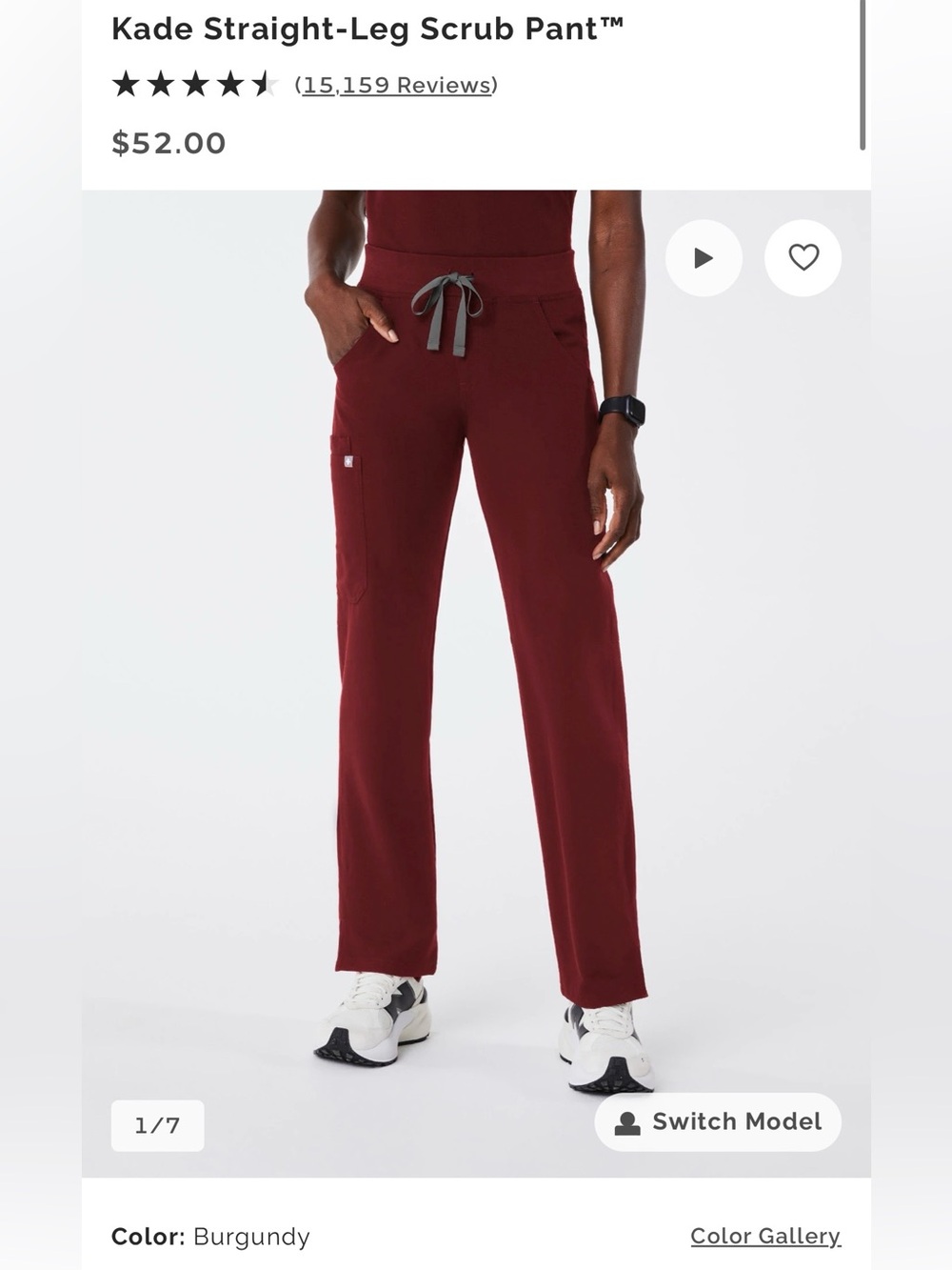 Figs Women’s Maroon Straight-Leg Jogger with Contrast Drawstring